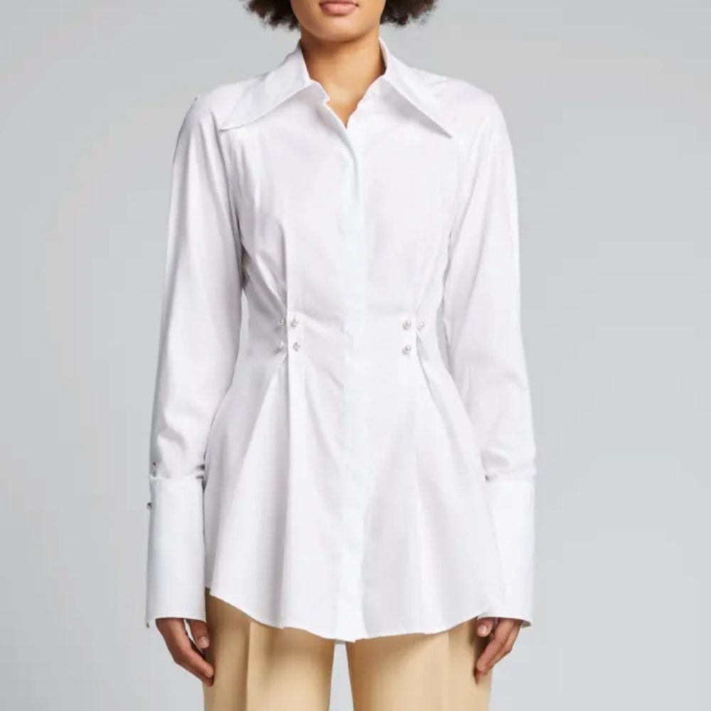 Palmer // Harding White Button Down Pearl Blouse Top